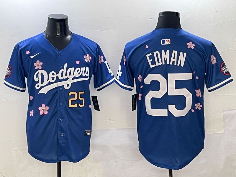 Men Los Angeles Dodgers #25 Edman Blue Sakura Edition 2025 Nike MLB Jersey style 3->los angeles dodgers->MLB Jersey